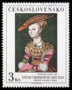 Postage stamp printed in Czechoslovakia shows Young Woman, 1528, by Lucas Cranach, Arts serie, circa 1977 Royalty Free Stock Photo