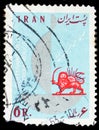 Postage stamp printed in Iran shows Anniversary logo of the Red Cross, 100 years International Red Cross serie, circa 1963