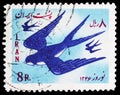 Postage stamp printed in Iran shows Barn Swallow Hirundo rustica, Iranian new year and first day of spring serie, circa 1967