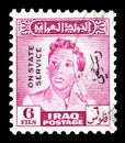 Postage stamp printed in Iraq shows King Faisal II 1935-1958, serie, 6 Iraqi fils, circa 1948