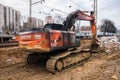 MOSCOW, RUSSIA, APRIL,08.2020:powerful Hitachi crawler excavator on the construction site Royalty Free Stock Photo