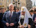 MOSCOW, RUSSIA - APRIL 21: Russian Patriarch Kirill and the mayo