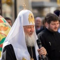 MOSCOW, RUSSIA - APRIL 21: Russian Patriarch Kirill during a visit to the Zaikonospassky monastery in Moscow on 21 of April