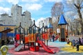 Moscow, Russia, April, 21, 2016. Russian scene: people walking on the children`s playground in the park Tagansky in Moscow