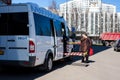 Moscow, Russia - April 16, 2019: Social taxi for the disabled. Special vehicles equipped for disabled people in wheelchairs