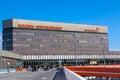 Moscow, Russia - April, 2018: Terminal F of international airport SVO Sheremetyevo with blue sky. Hub airport for Aeroflot Russian