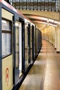 The train of the Moscow metro on the deserted station