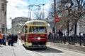 Moscow, Russia, April, 15, 2017. Tram Tatra T2 No. 378, route 24 in Chistoprudny Boulevard in Moscow