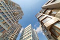 Moscow, Russia, April 21 2019. Typical residential high-rise buildings. Bottom view. angle Royalty Free Stock Photo