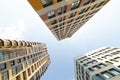 Moscow, Russia, April 21 2019. Typical residential high-rise buildings. Bottom view. angle Royalty Free Stock Photo