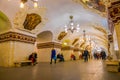 MOSCOW, RUSSIA- APRIL, 29, 2018: Unidentified people walking in Kievskaya Metro Station in Moscow. It is on the