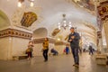MOSCOW, RUSSIA- APRIL, 29, 2018: Unidentified people walking in Kievskaya Metro Station in Moscow. It is on the