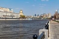 MOSCOW, RUSSIA - APRIL 30, 2017: View of the Bogdana Khmelnitskogo Bridge from the side of Novodevichya Embankment