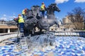 MOSCOW, RUSSIA-12 APRIL: Workers conduct preparation for a summe