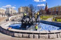 MOSCOW, RUSSIA-12 APRIL: Workers conduct preparation for a summe Royalty Free Stock Photo