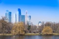 Moscow, Russia. Arpil 15, 2018, cityscape of modrn and urban skyscrapers Moscow International Business Center is Architecture and