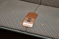 Moscow, Russia - Aug 01. 2000. Seats with USB socket for charging phones in modern subway car Royalty Free Stock Photo