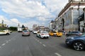 Moscow, Russia -06 Aug 2020. Taxi traffic on the square in front of the Kazansky railway station