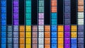 Abstract view of a multi-colored boxes with cosmetics. Editorial