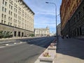 Moscow, Russia - August 12, 2022: Beautiful architecture of Moscow city on Lubyanka street. View of the building of the Federal