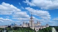 Campus buildings of famous Moscow university under dramatic cloudy sky in summer Royalty Free Stock Photo