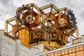 Moscow, Russia - August 13, 2019: Clock on the building of Presidium of Russian Academy of Sciences in Moscow Royalty Free Stock Photo