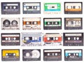 Moscow, Russia, August 05, 2023: Collage of various vintage audio cassettes tapes