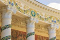 Moscow, Russia - August 01, 2018: Decorated columns and ornament on the wall of pavilion Republic Of Belarus on Exhibition of Achi Royalty Free Stock Photo