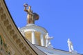 Moscow, Russia - August 01, 2018: Figure of woman of collective farmer on a blue sky background on a roof of pavilion Republic Of Royalty Free Stock Photo