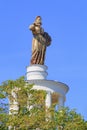 Moscow, Russia - August 01, 2018: Figure of woman of collective farmer on a roof of pavilion Republic Of Belarus on Exhibition of Royalty Free Stock Photo