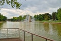 Moscow, Russia - august 12, 2019: Fountain Golden spike at VDNKh in Moscow