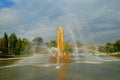 Moscow, Russia - august 12, 2019: Fountain Golden spike at VDNKh in Moscow