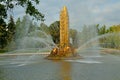 Moscow, Russia - august 12, 2019: Fountain Golden spike at VDNKh in Moscow