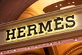 MOSCOW, RUSSIA - AUGUST 10, 2021: Hermes brand retail shop logo singboard on the storefront in the shopping mall.