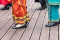 Moscow, Russia - August 02, 2019: Indonesian women wearing traditional clothes dancing together during national asian festival Royalty Free Stock Photo