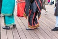 Moscow, Russia - August 02, 2019: Indonesian women wearing traditional clothes dancing together during national asian Royalty Free Stock Photo