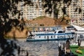 MOSCOW, RUSSIA - AUGUST 25, 2019: Ironman Swimmers on the motor ship, preparing to swim. Ironstar Crocus Fitness