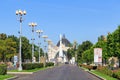 Moscow, Russia - August 01, 2018: Main alley leading to the pavilion Space on Exhibition of Achievements of National Economy VDNH Royalty Free Stock Photo