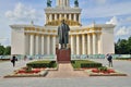 Moscow, Russia - august 25, 2020: The main pavilion and the monument to Lenin at VDNH Royalty Free Stock Photo