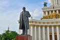 Moscow, Russia - august 25, 2020: The main pavilion and the monument to Lenin at VDNH Royalty Free Stock Photo