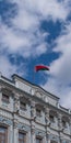 Moscow / Russia - August 11, 2020: state flag on the building of the Embassy of the Republic of Belarus. Maroseyka street