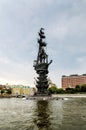 MOSCOW, RUSSIA - AUGUST 02 2014: Monument to Peter the Great First in Moscow, architect Zurab Tseretely. Blue sky with