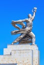 Moscow, Russia - August 01, 2018: Monument Worker and collective farm girl on a blue sky background on VDNH in Moscow Royalty Free Stock Photo