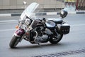 Moscow, Russia - August 28. 2022: motorcycle parked on the motorcycles parking lot on city street Royalty Free Stock Photo