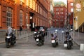 Moscow, Russia - August 28. 2022: motorcycle parked on the motorcycles parking lot on city street Royalty Free Stock Photo