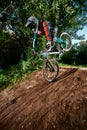 Mountain bike cyclist doing stoppie