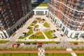 Moscow, Russia - August 11, 2019: Panoramic view of the parking area in residential complex Heart of the capital Serdtse Stolitsy