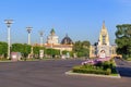 Moscow, Russia - August 01, 2018: Pavilion Grain on a background of Main alley on Exhibition of Achievements of National Economy Royalty Free Stock Photo