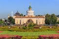 Moscow, Russia - August 01, 2018: Pavilion Ukrainian SSR against blue sky on Exhibition of Achievements of National Economy VDNH