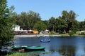 People go boating in the natural-historical park `Kuzminki-Lublino` Royalty Free Stock Photo